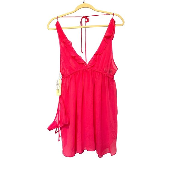 In Bloom Sheer Hot Pink Babydoll Lingerie Set With Thong Size M - Picture 5 of 9